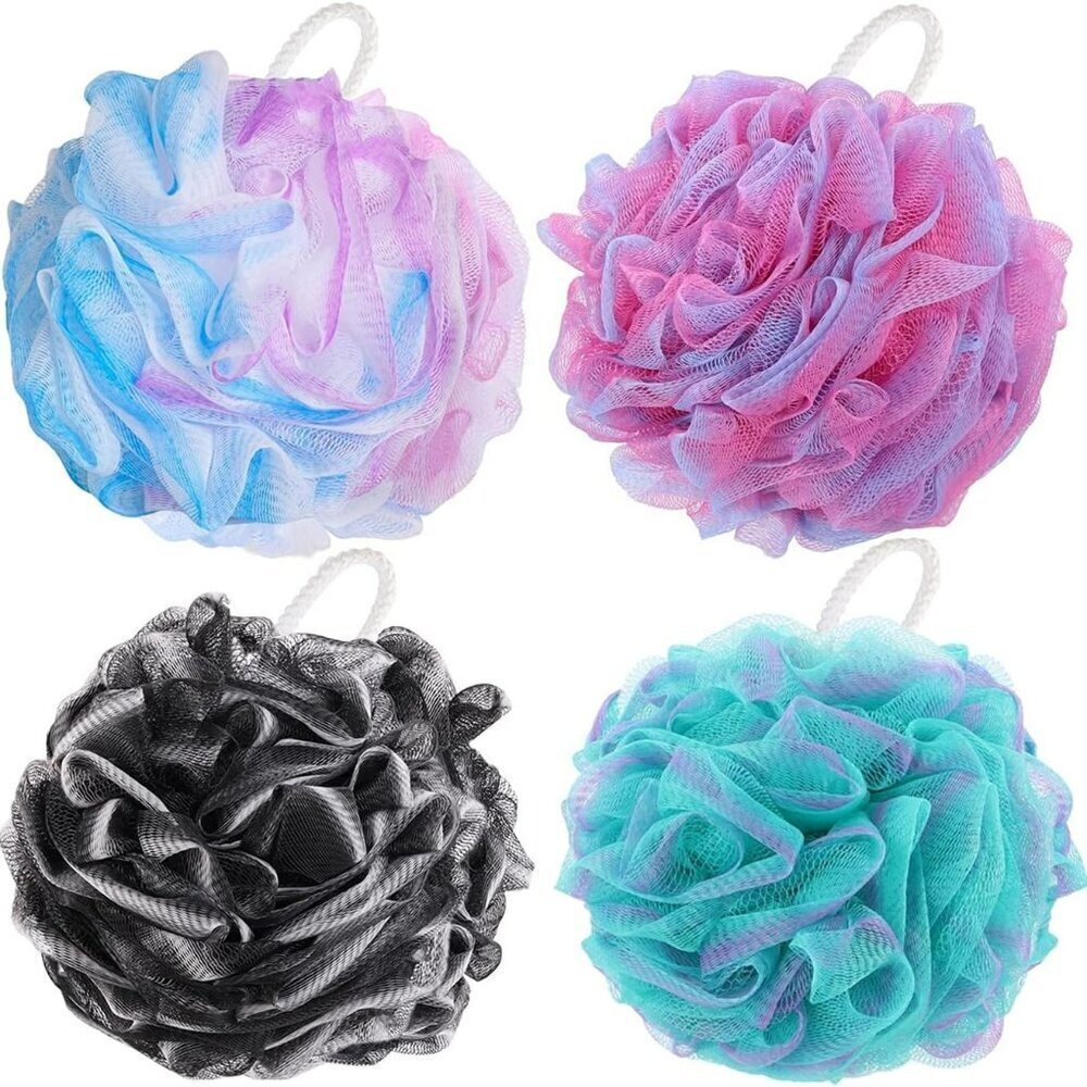 Exfoliating Bath Loofahs 4 Pack Mesh Pouf Scrunchies